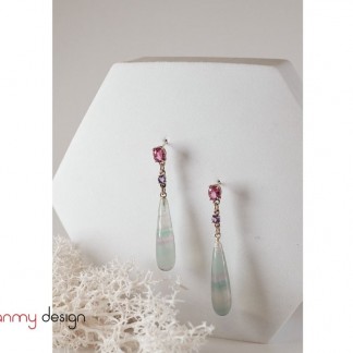 Fluorite, amethyst, tourmaline, silver earrings